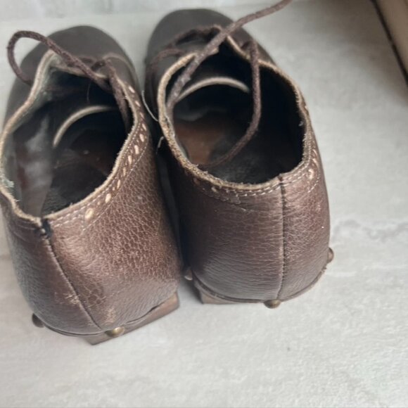 ** Vintage 90s Y2K Leather Lace up Chunky Wooden Clog Heels Size 6 - Picture 5 of 12